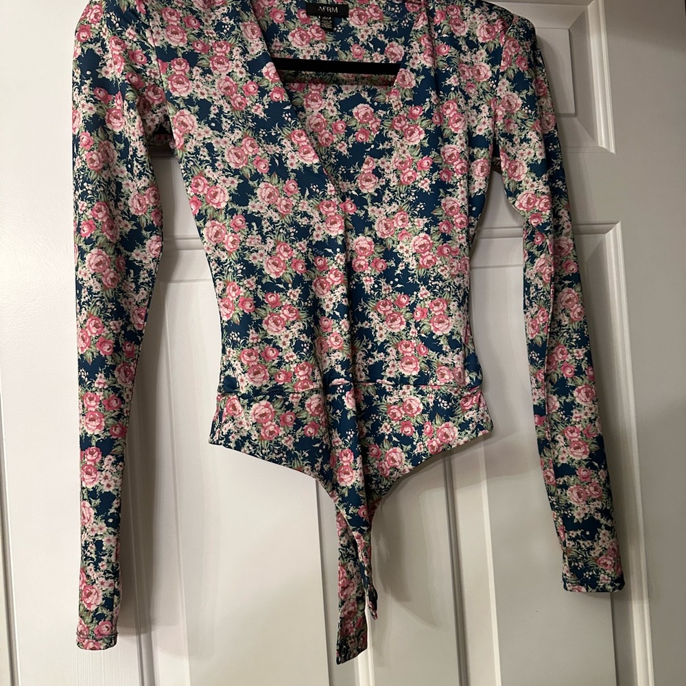 AFRM Floral Bodysuit - Navy and Pink